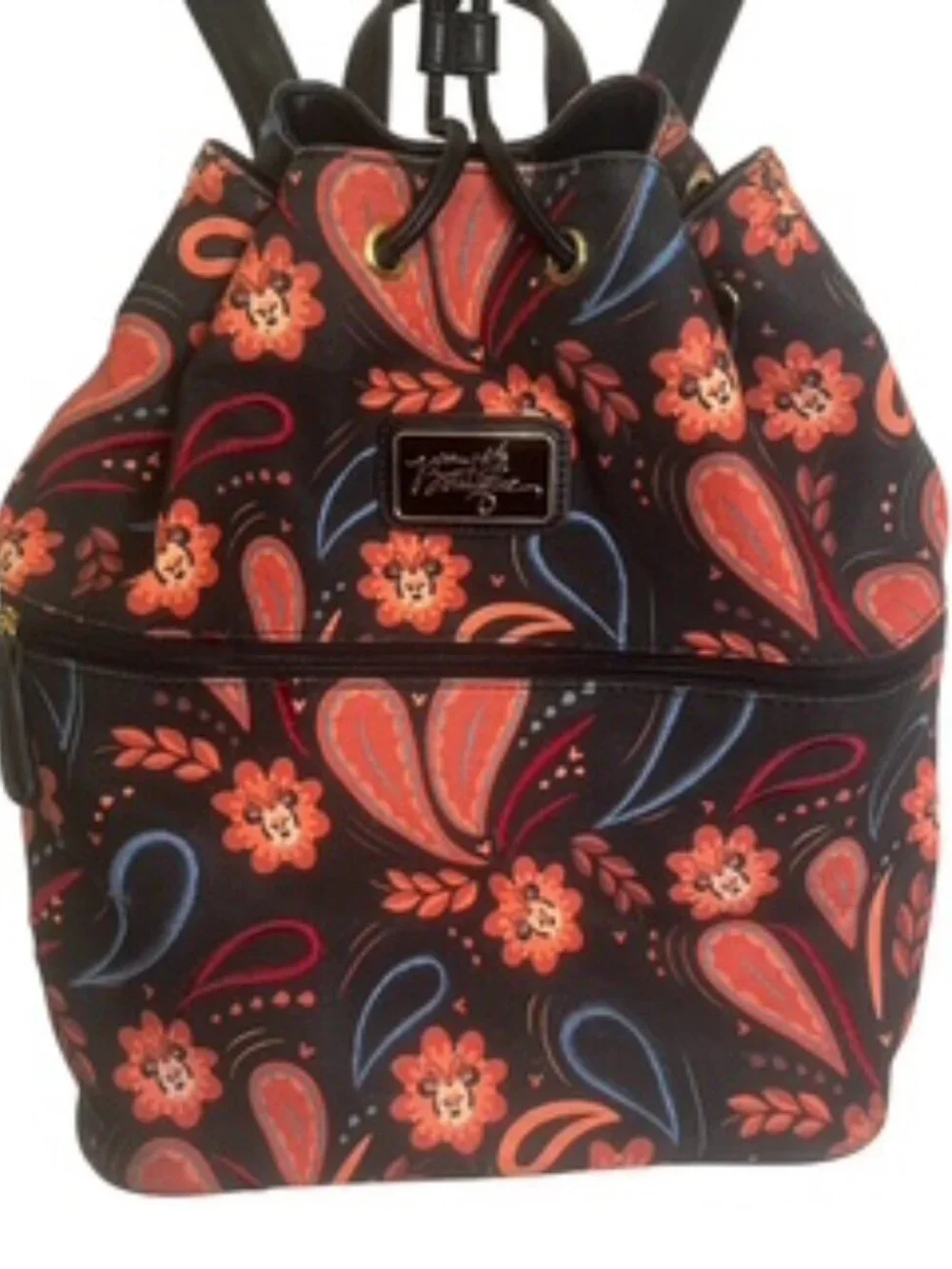 Disney Boutique Minnie Mouse Backpack Canvas Embroidered Orange & Black‎